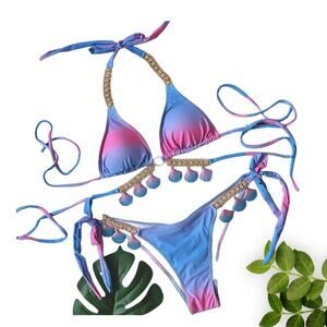 Blue Sea-Shell 2-Piece Diamond Brazilian‎ Bikini Set